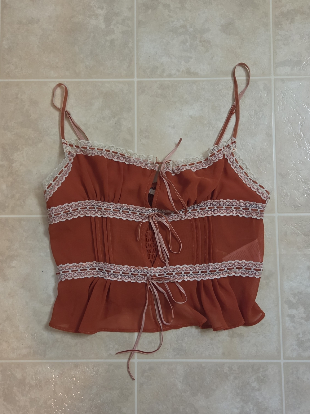 Kimchi Blue Rust Lace-Trim Crop Top